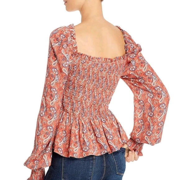 Aqua Womens Paisley Print Smocked Crop Blouse Top NWT XS - Picture 2 of 4